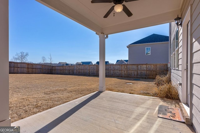 view of patio / terrace featuring ceiling fan