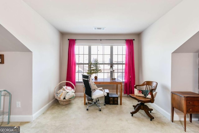 view of carpeted home office