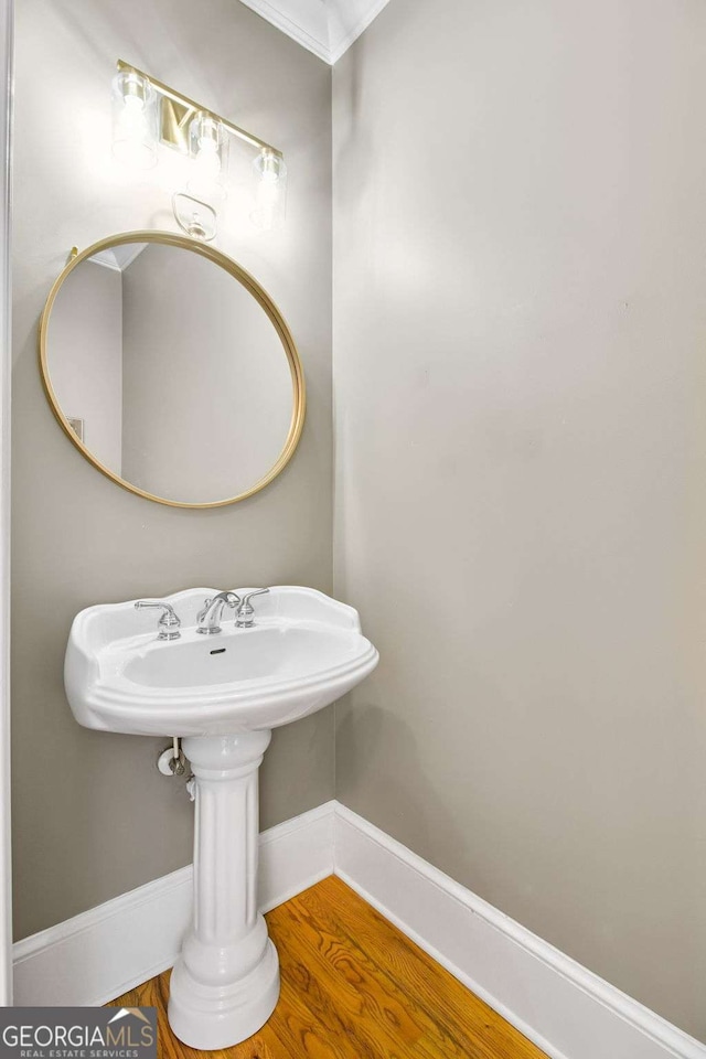 bathroom with hardwood / wood-style flooring