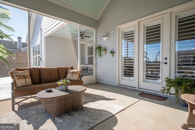 view of patio with an outdoor hangout area and ceiling fan