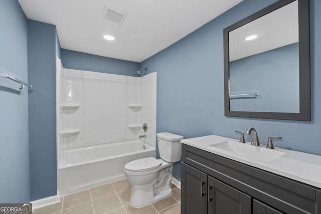 full bathroom featuring vanity, tile patterned floors, bathtub / shower combination, and toilet