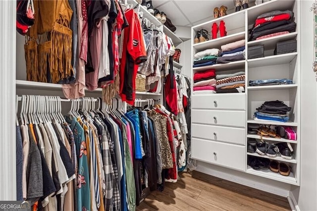 spacious closet featuring light wood-type flooring