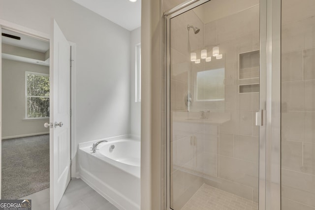 bathroom with plus walk in shower