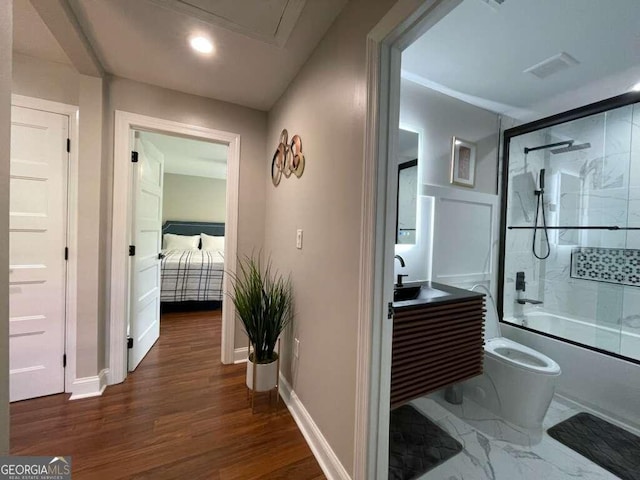 hallway with dark wood-type flooring