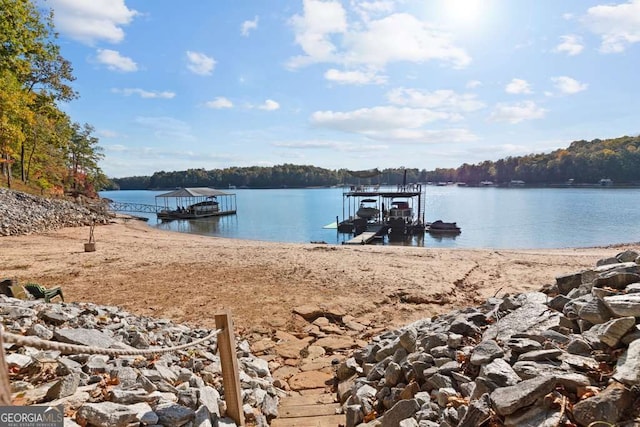 view of dock featuring a water view