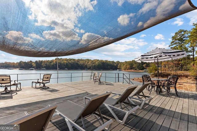 wooden terrace with a water view