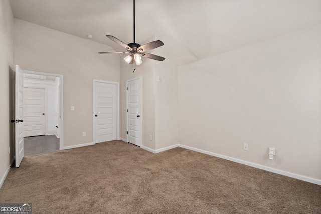 unfurnished bedroom with carpet floors and ceiling fan