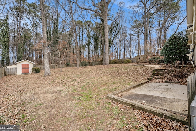 view of yard with a storage shed