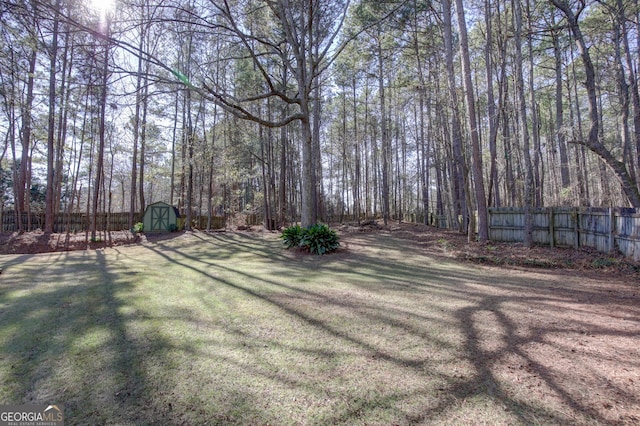 view of yard with a shed