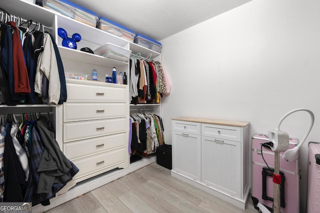 spacious closet featuring light wood-type flooring