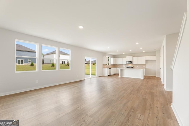 unfurnished living room featuring light hardwood / wood-style floors