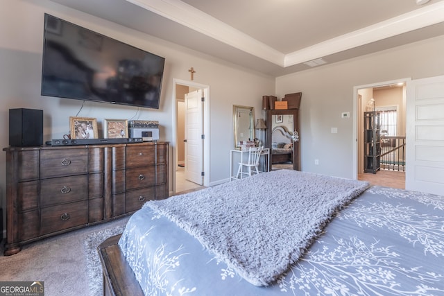 4738 Cypress Park Dr SW, Gainesville, GA 30504 - bedroom featuring light carpet, ornamental molding, and a raised ceiling
