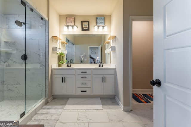 bathroom featuring vanity and a tile shower