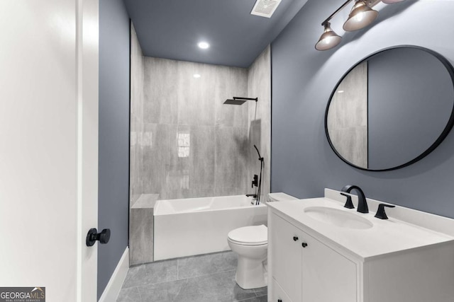 full bathroom with toilet, vanity, visible vents,  shower combination, and tile patterned floors