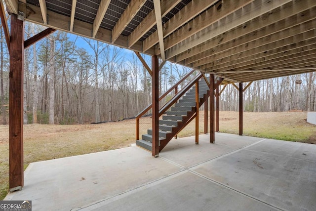 view of patio / terrace featuring stairs