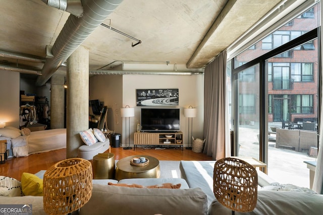 living room with wood-type flooring