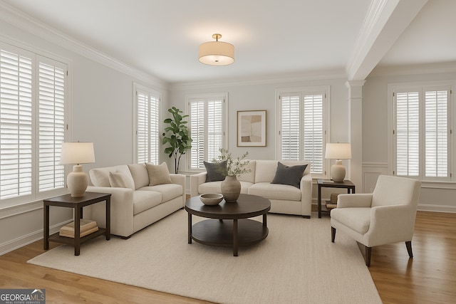 4974 Dovecote Trl, Suwanee, GA 30024 - living area featuring crown molding, wood finished floors, and a wainscoted wall