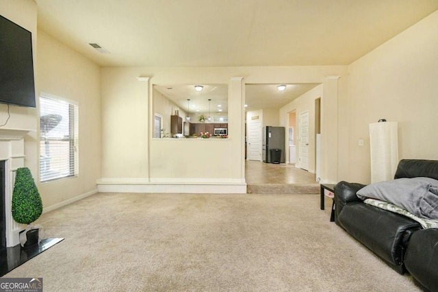 living room with carpet flooring