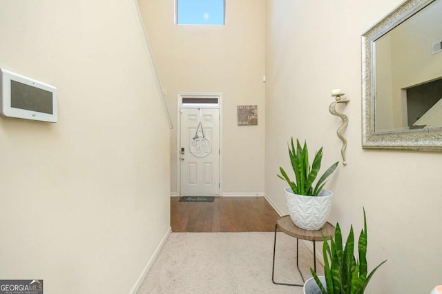 view of carpeted foyer entrance