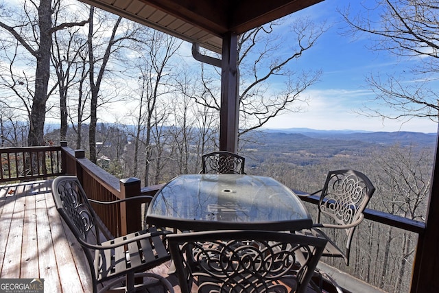 deck featuring a mountain view and grilling area