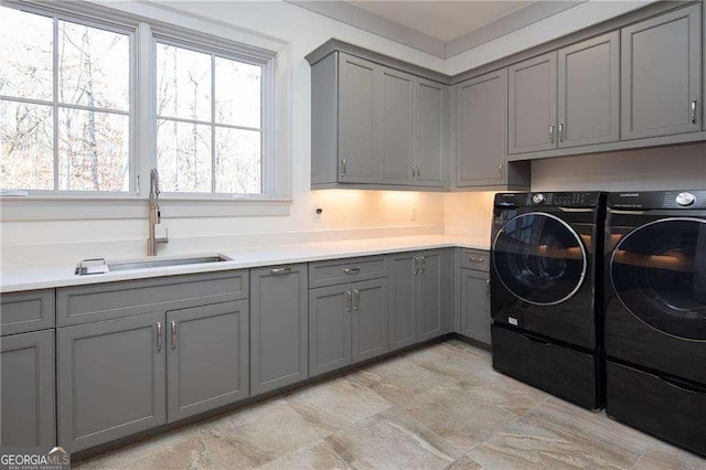 5152 Boulder Bluff Way, Suwanee, GA 30024 - laundry room with washer and clothes dryer and cabinet space