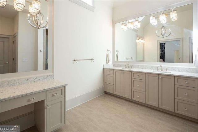 5152 Boulder Bluff Way, Suwanee, GA 30024 - full bath with a chandelier and double vanity