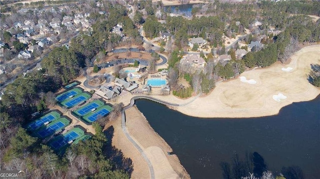 bird's eye view featuring a water view