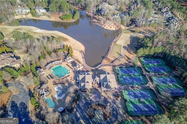 aerial view with a water view