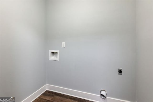 laundry area with dark hardwood / wood-style flooring, hookup for a washing machine, and hookup for an electric dryer