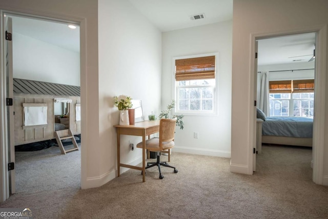 office with light colored carpet