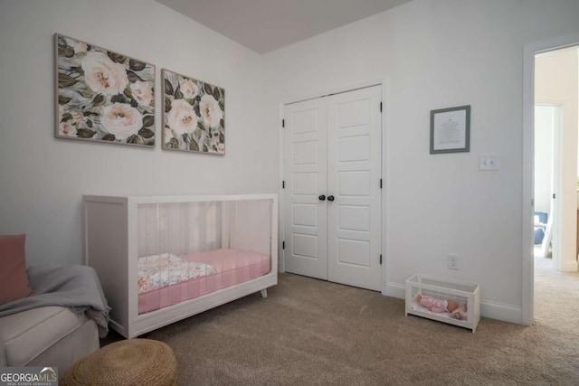 carpeted bedroom with a closet