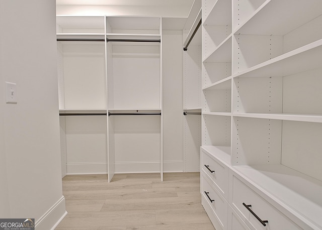 spacious closet with light hardwood / wood-style flooring