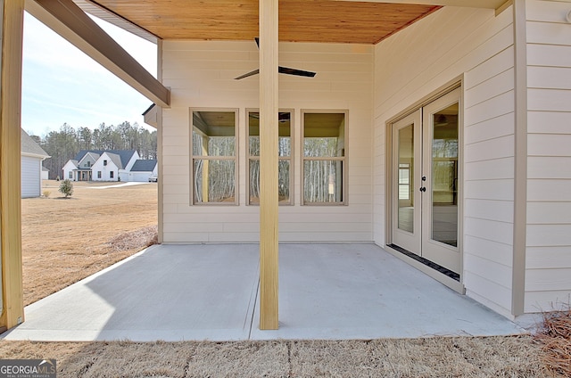 view of patio / terrace with french doors and ceiling fan