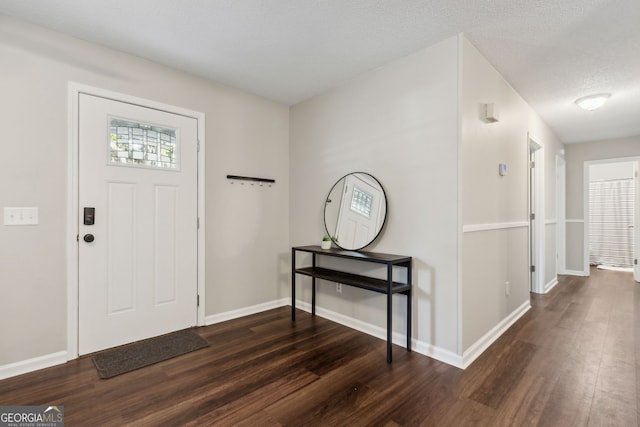 entrance foyer with dark hardwood / wood-style floors, a textured ceiling, and a wealth of natural light