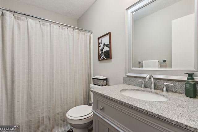 bathroom featuring vanity, toilet, and a textured ceiling