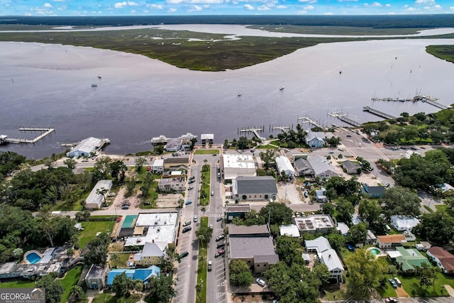 aerial view featuring a water view