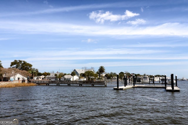 view of dock featuring a water view