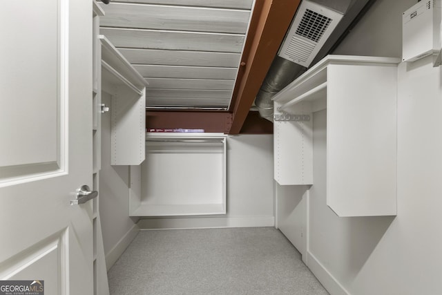 spacious closet with light colored carpet