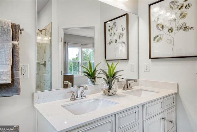 bathroom featuring vanity and walk in shower