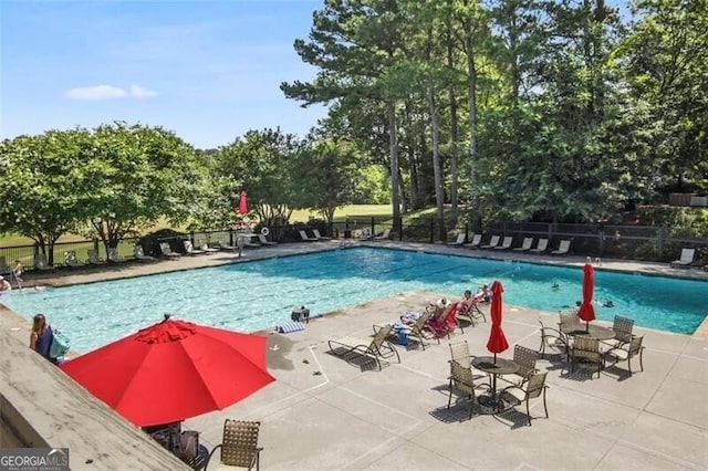 view of pool featuring a patio