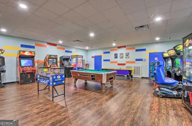 122 Acadia Dr Unit 110, Ellijay, GA 30540 - recreation room featuring a paneled ceiling, visible vents, billiards, and wood finished floors