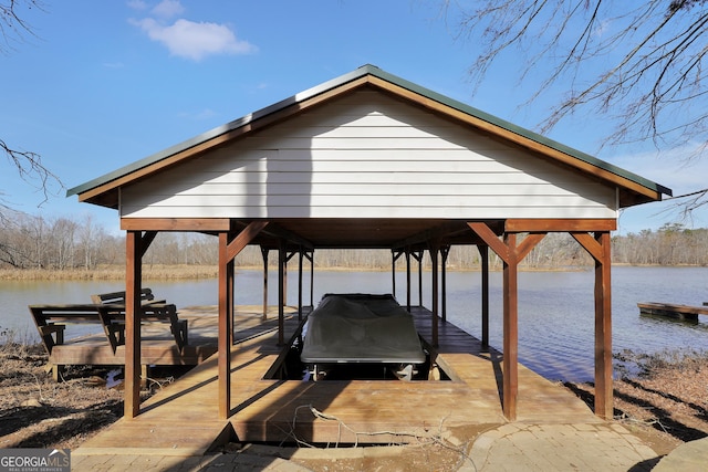 view of dock with a water view