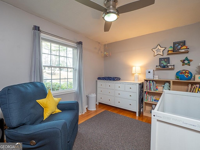 interior space featuring ceiling fan and light hardwood / wood-style floors