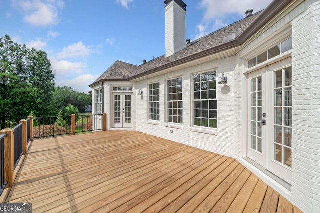 wooden terrace with french doors