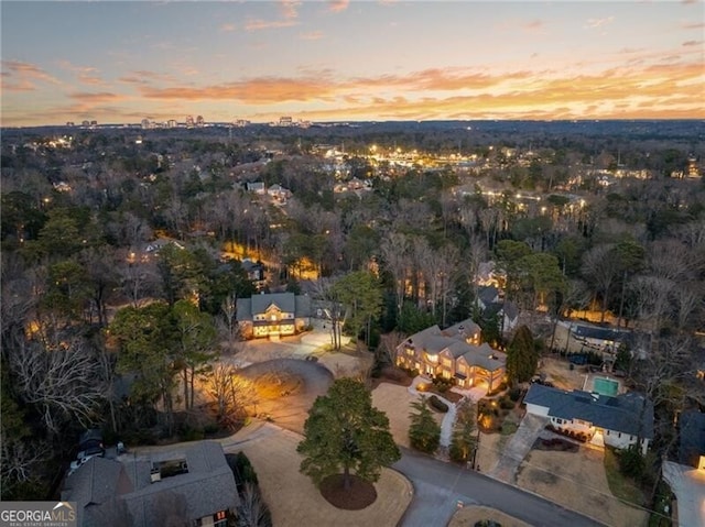 view of aerial view at dusk