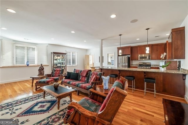 living room with light hardwood / wood-style floors