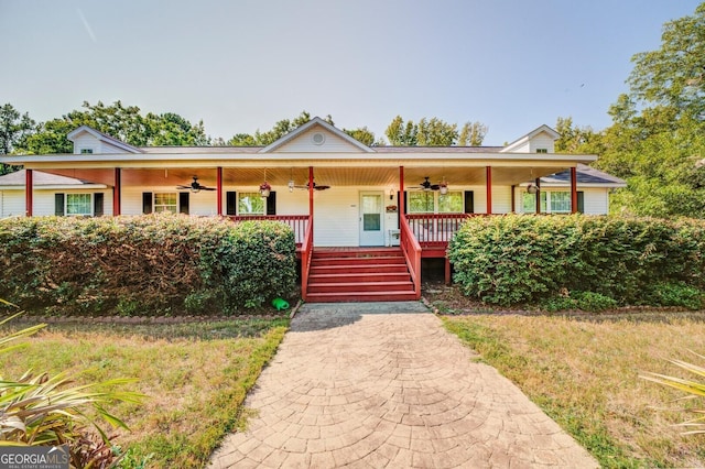 view of front of house with a porch and a ceiling fan