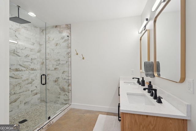 bathroom featuring vanity and walk in shower