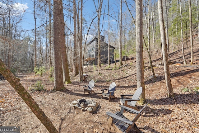 view of yard with an outdoor fire pit