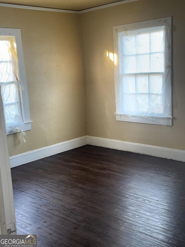 unfurnished room with dark wood-type flooring and a wealth of natural light